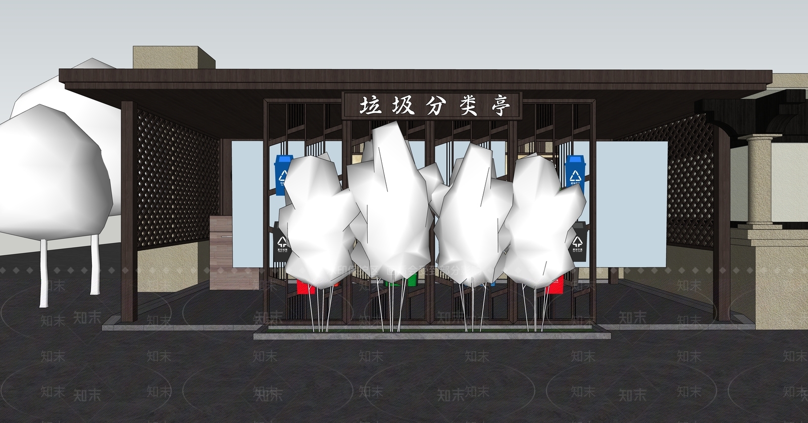现代新中式小公建SU模型下载【ID:1175134664】
