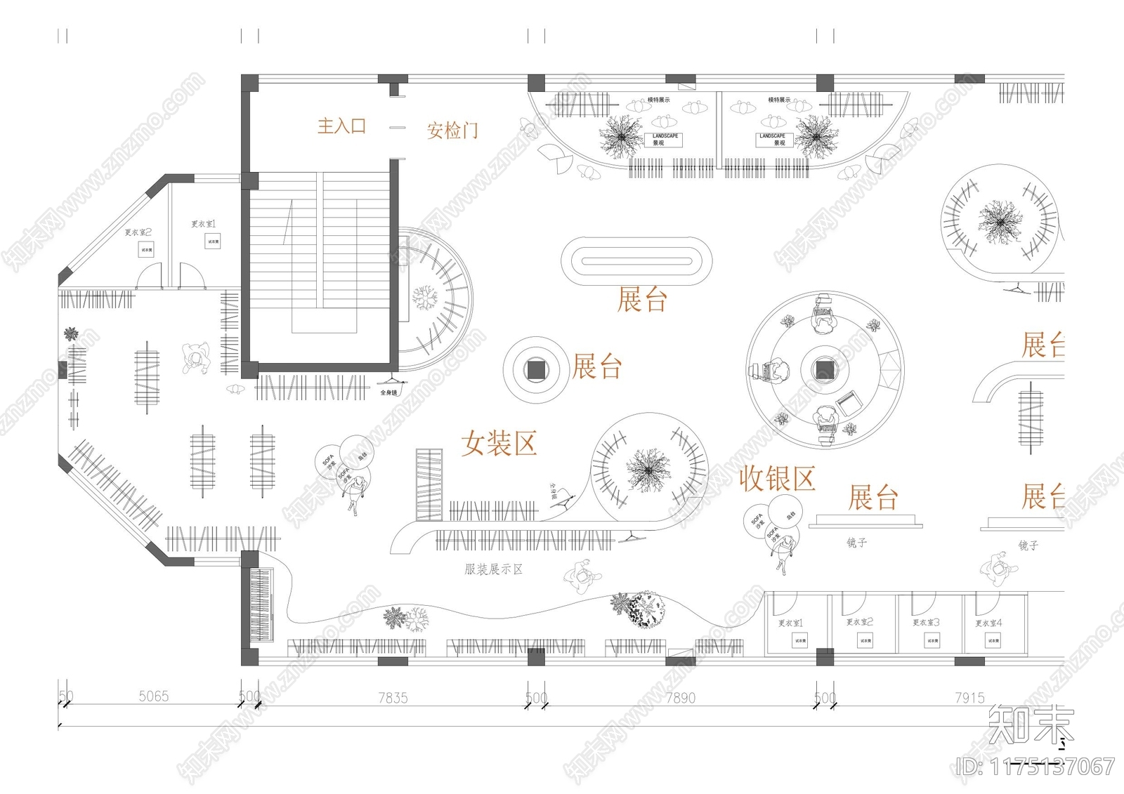 现代服装店cad施工图下载【ID:1175137067】