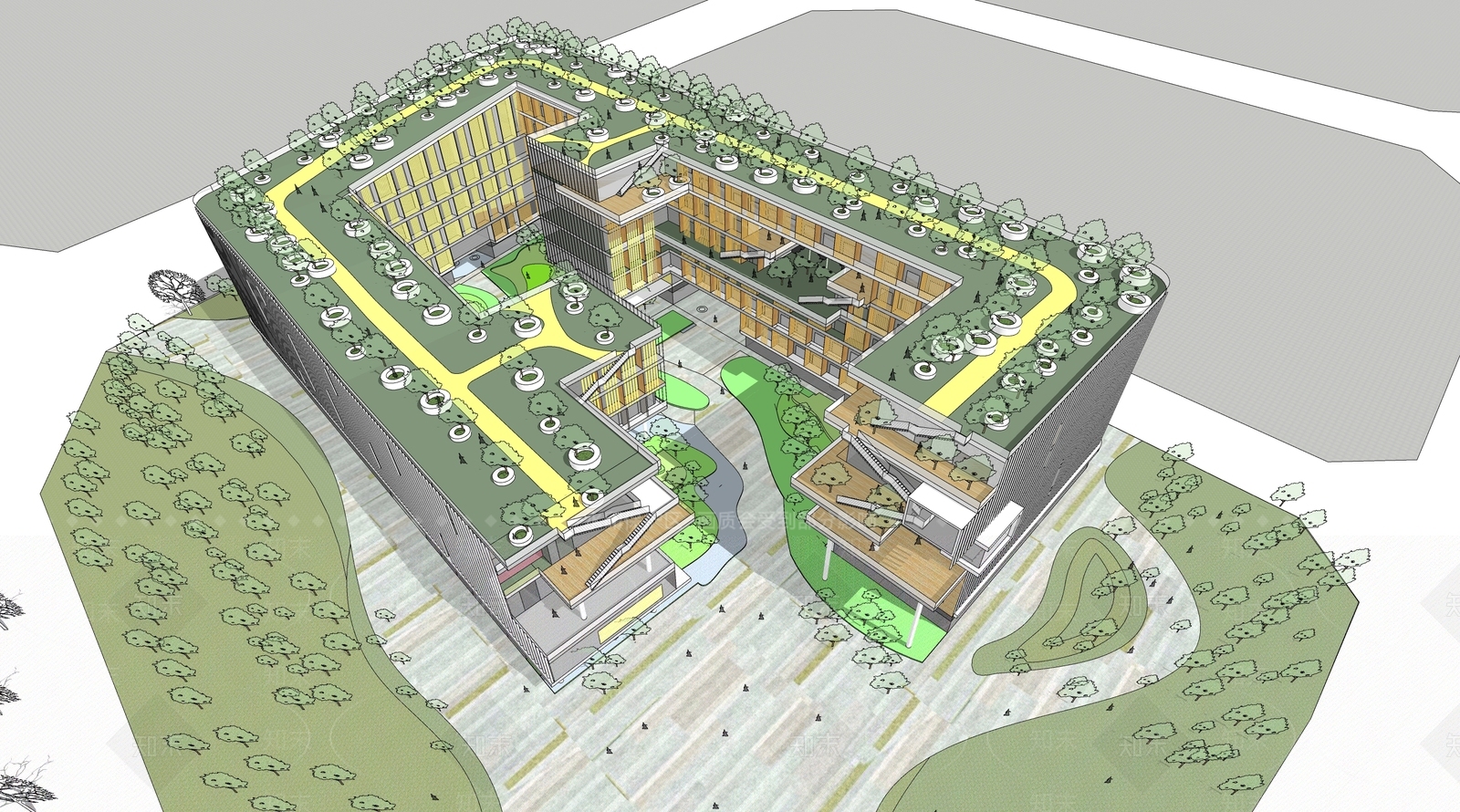 现代新中式商场建筑SU模型下载【ID:1175137565】