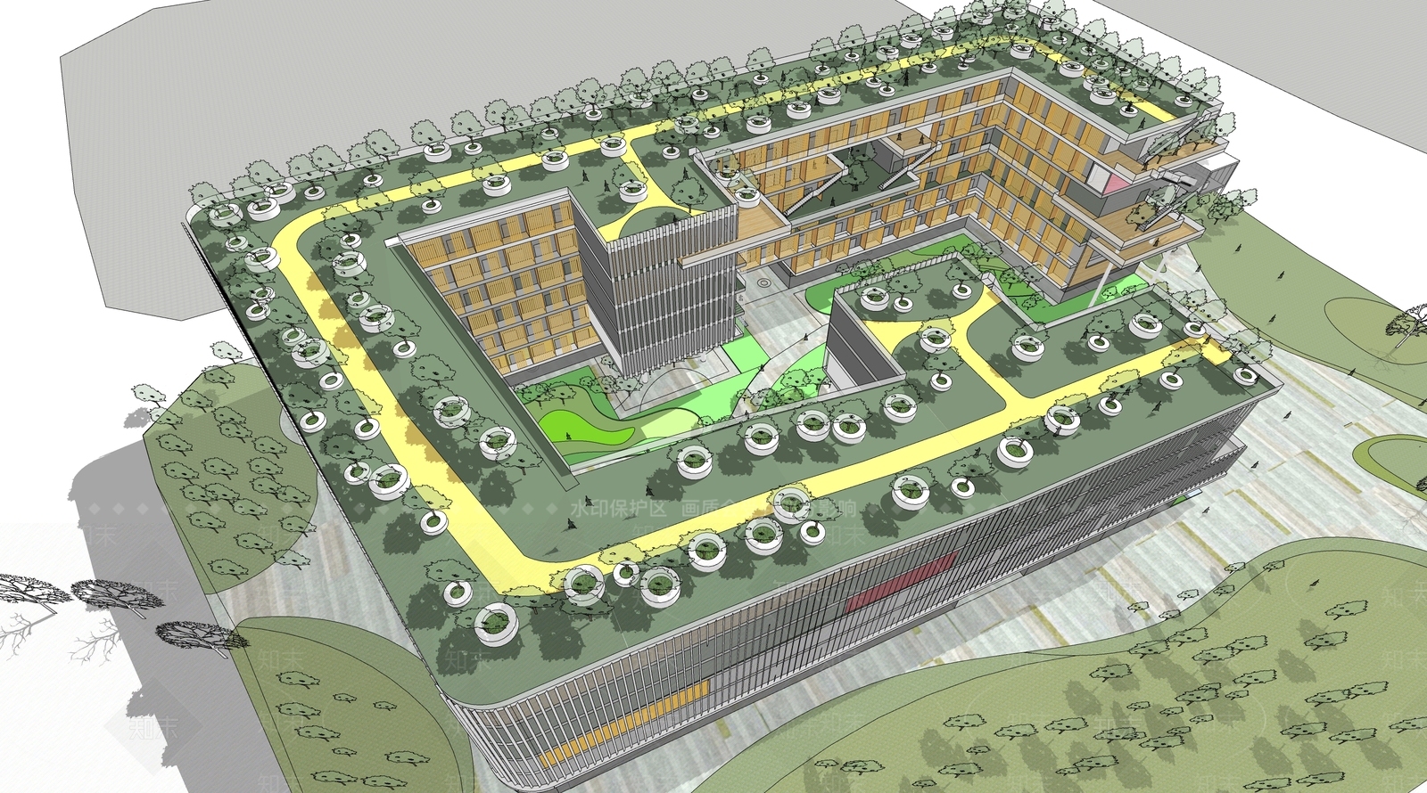 现代新中式商场建筑SU模型下载【ID:1175137565】