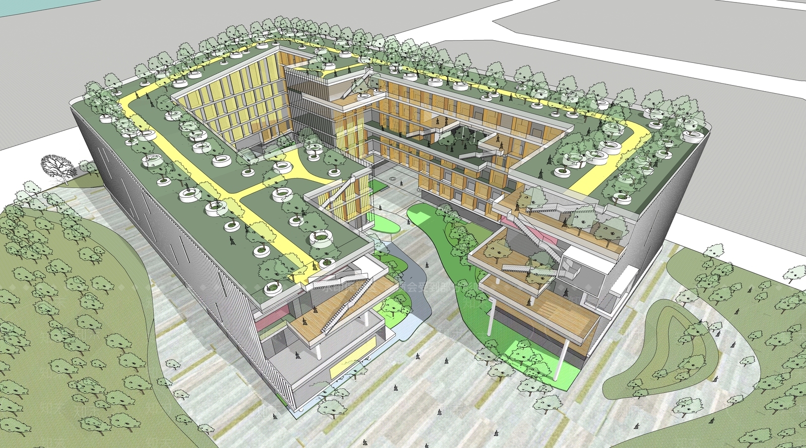 现代新中式商场建筑SU模型下载【ID:1175137565】