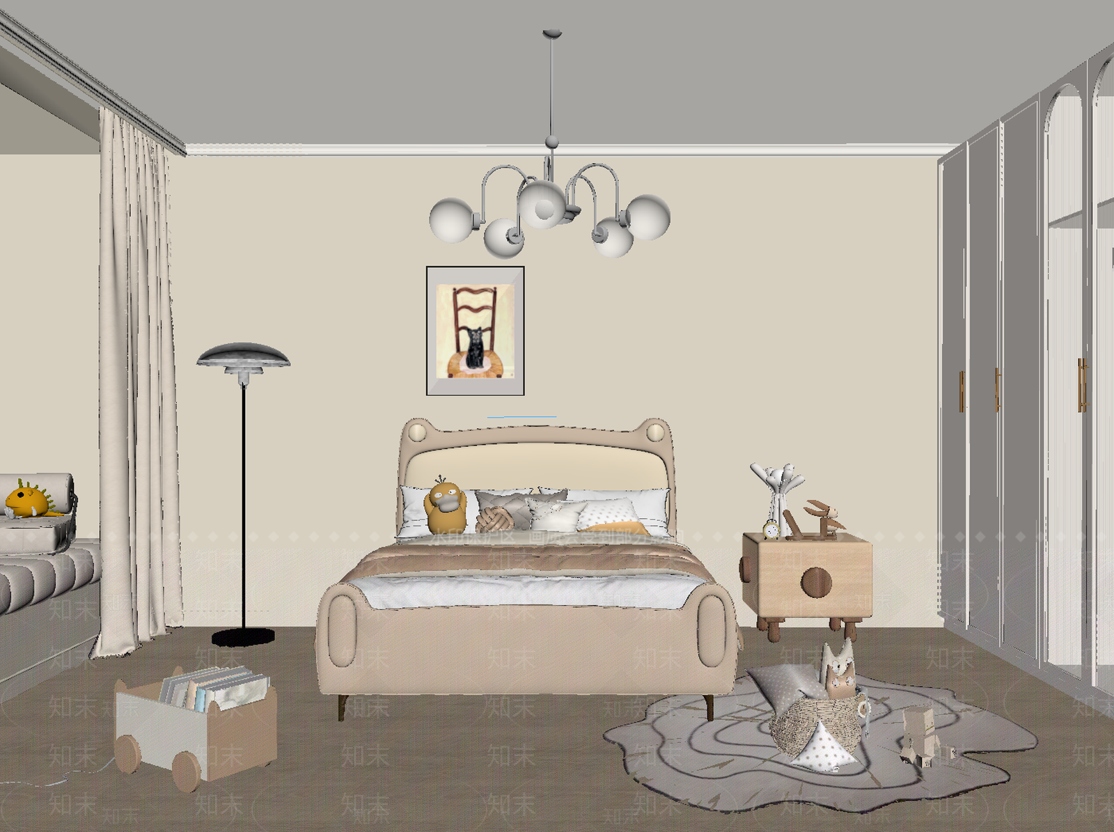 现代通用儿童房SU模型下载【ID:1175140313】