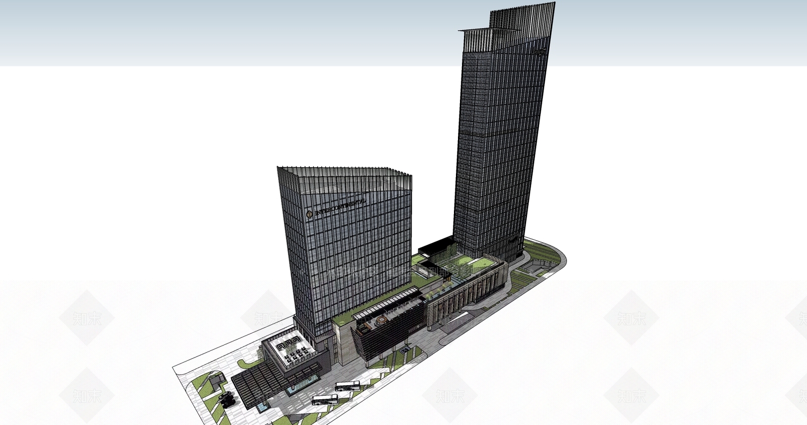 现代酒店建筑SU模型下载【ID:1175141534】