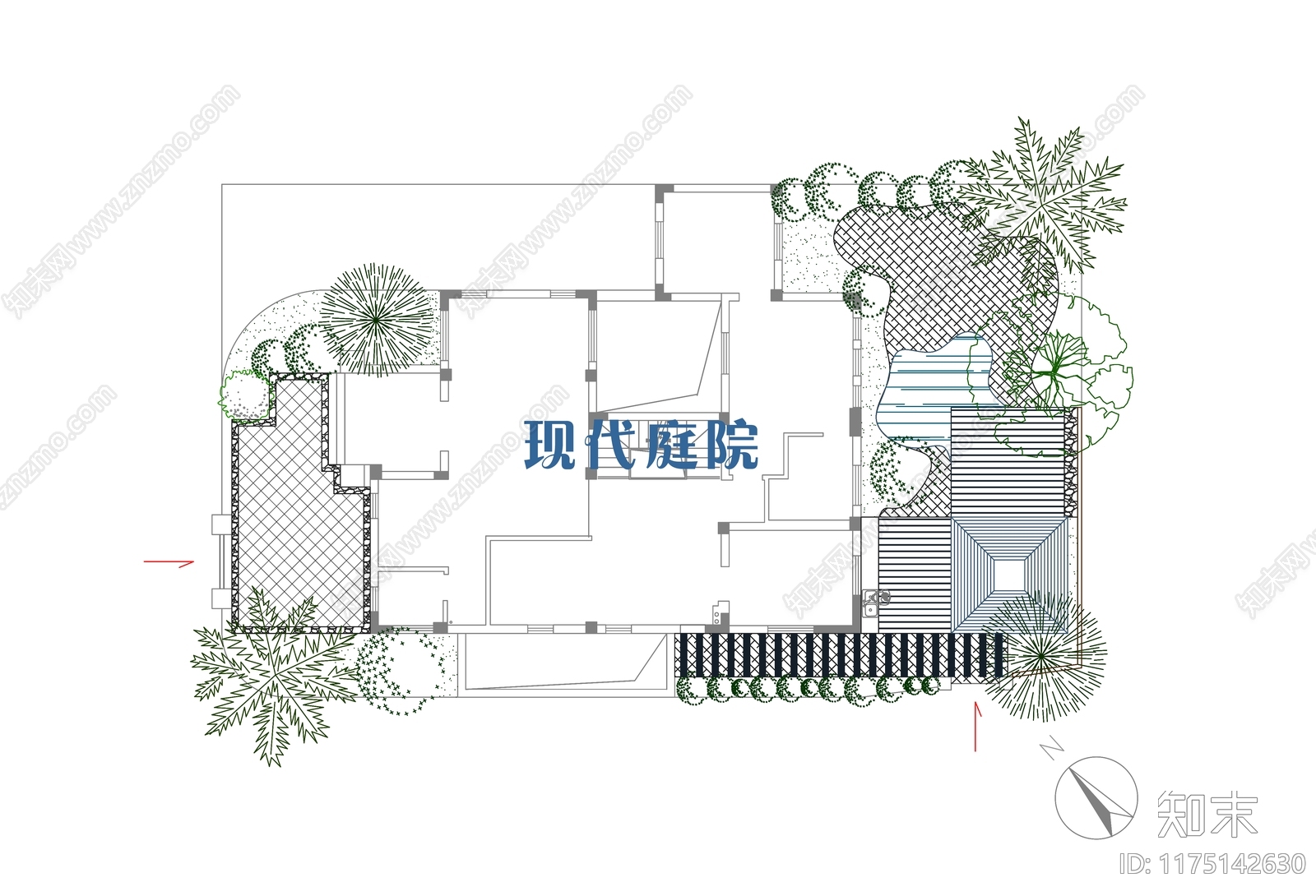 新中式现代庭院cad施工图下载【ID:1175142630】