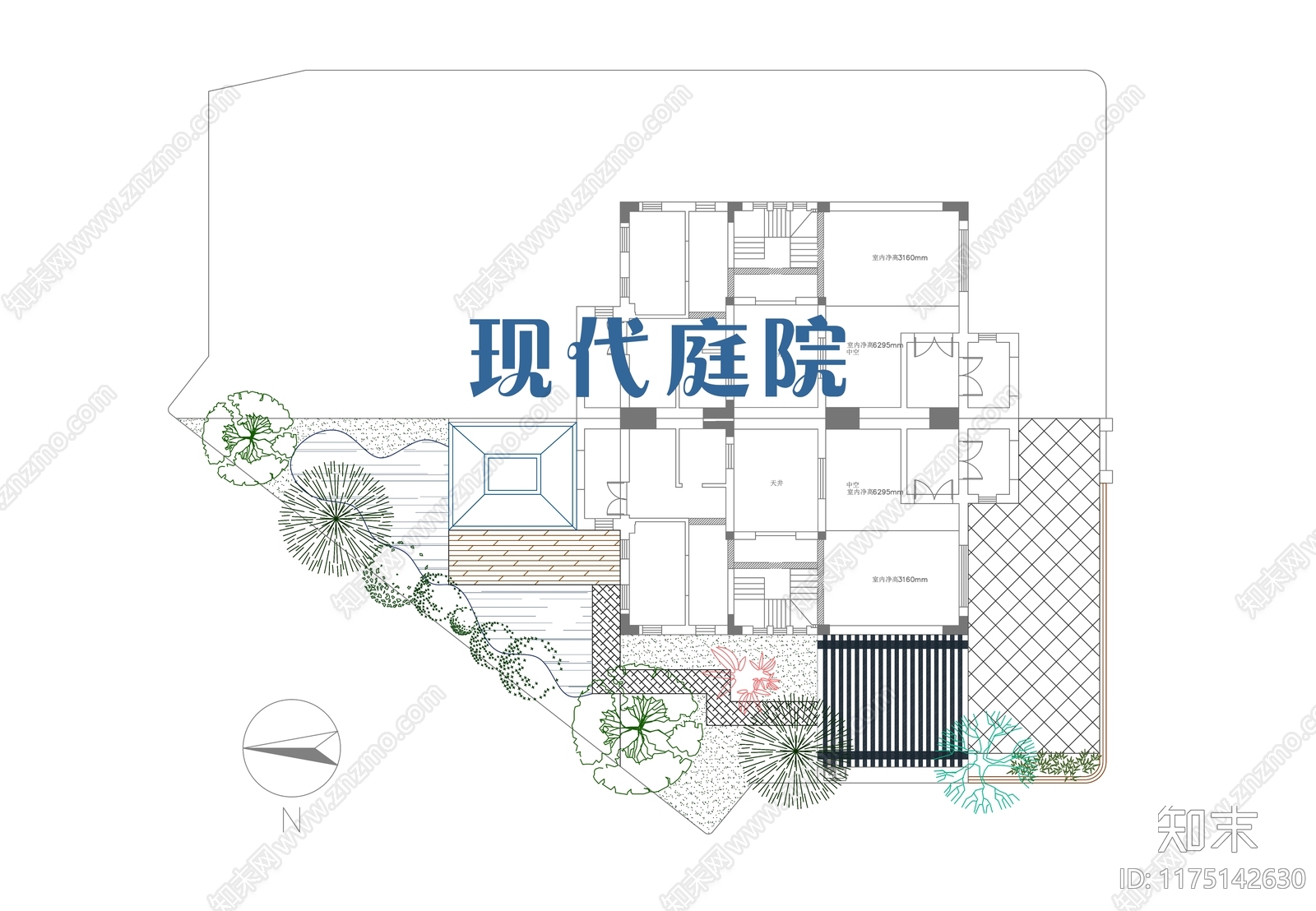 新中式现代庭院cad施工图下载【ID:1175142630】