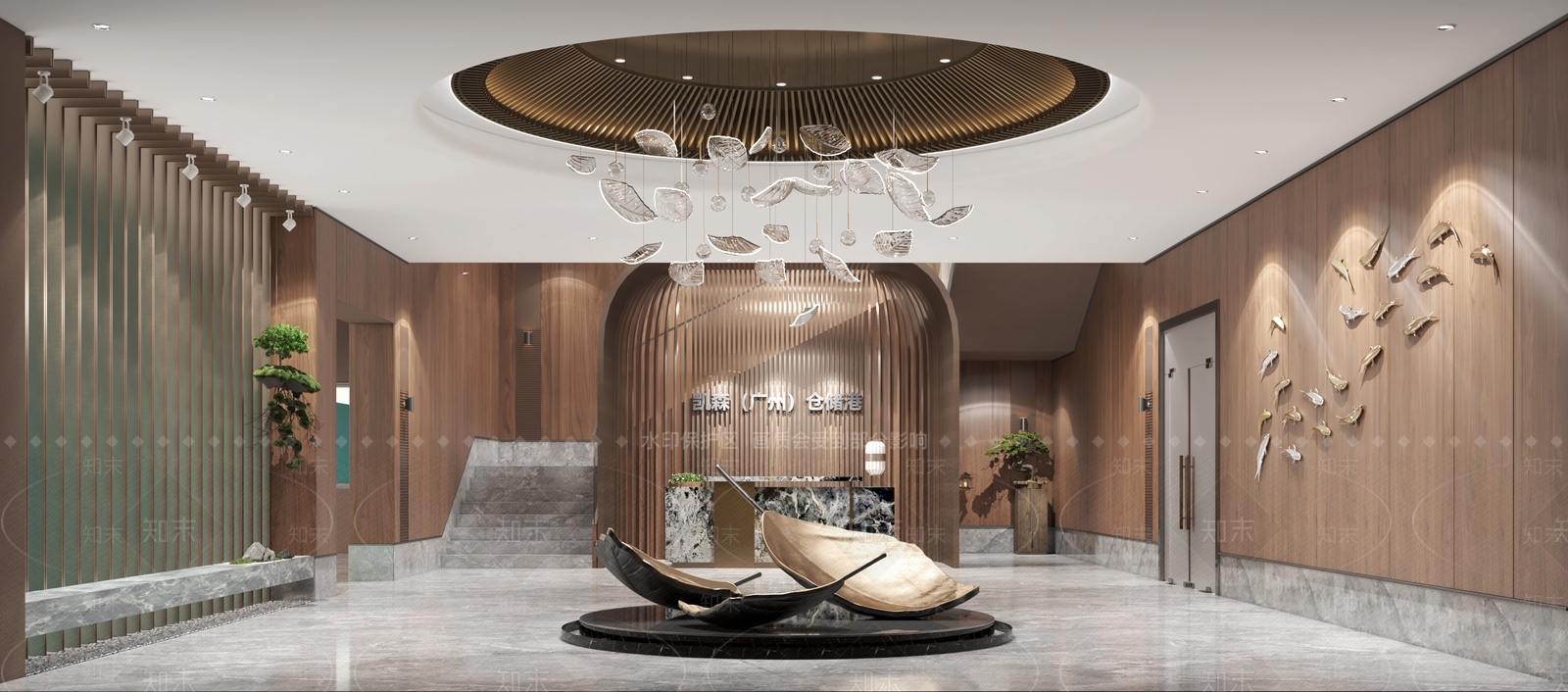 新中式现代办公大厅3D模型下载【ID:1175149485】