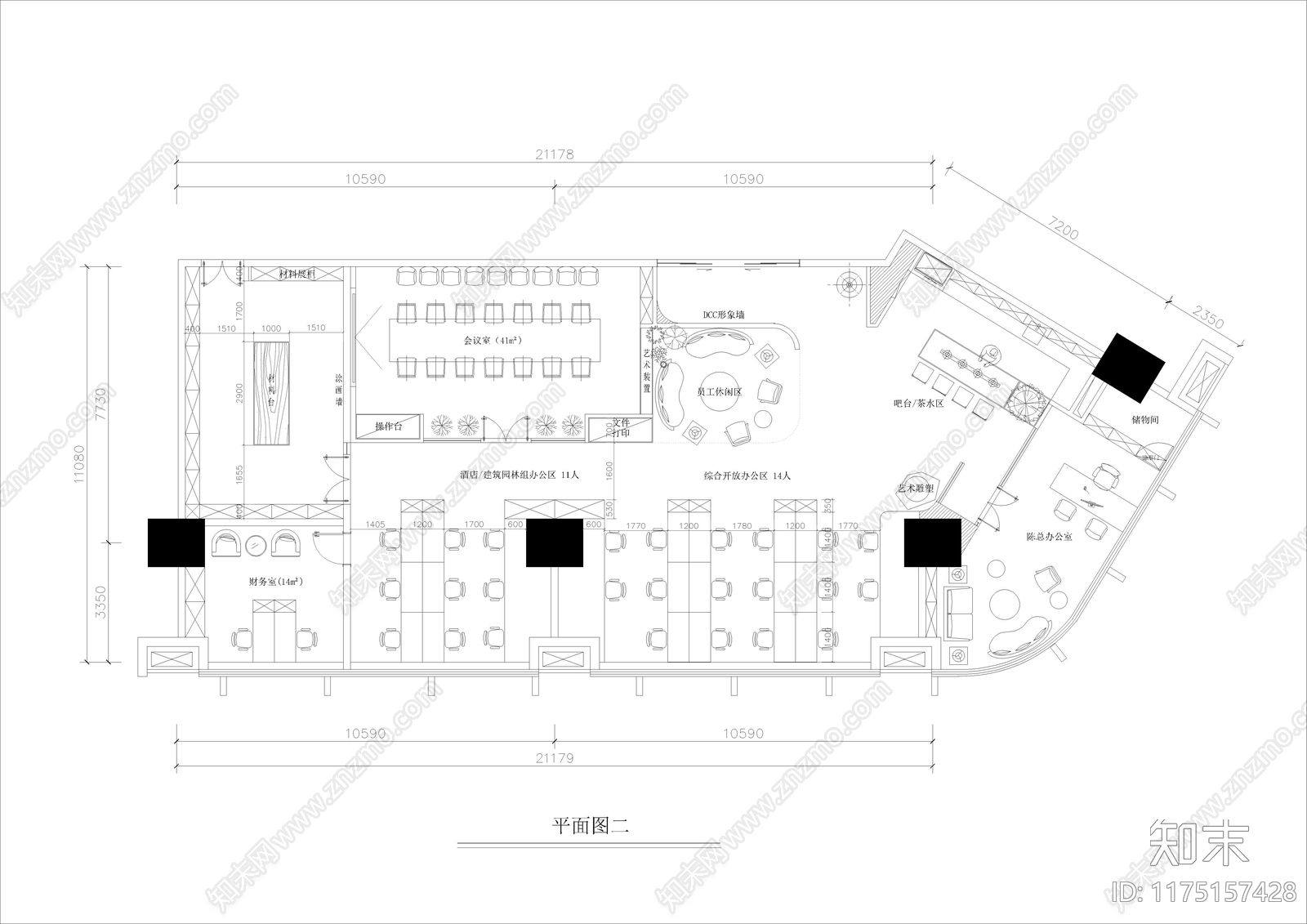 现代整体办公空间cad施工图下载【ID:1175157428】