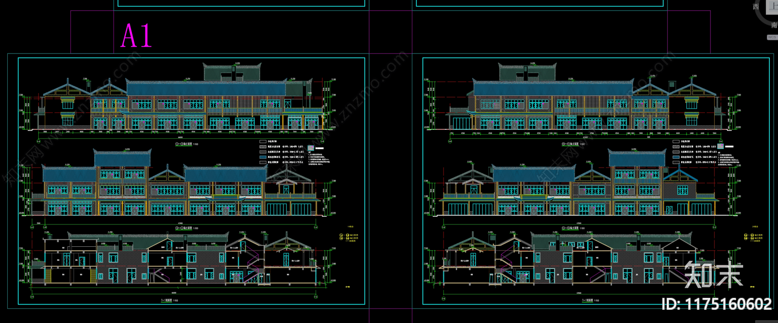 中式新中式商业街cad施工图下载【ID:1175160602】