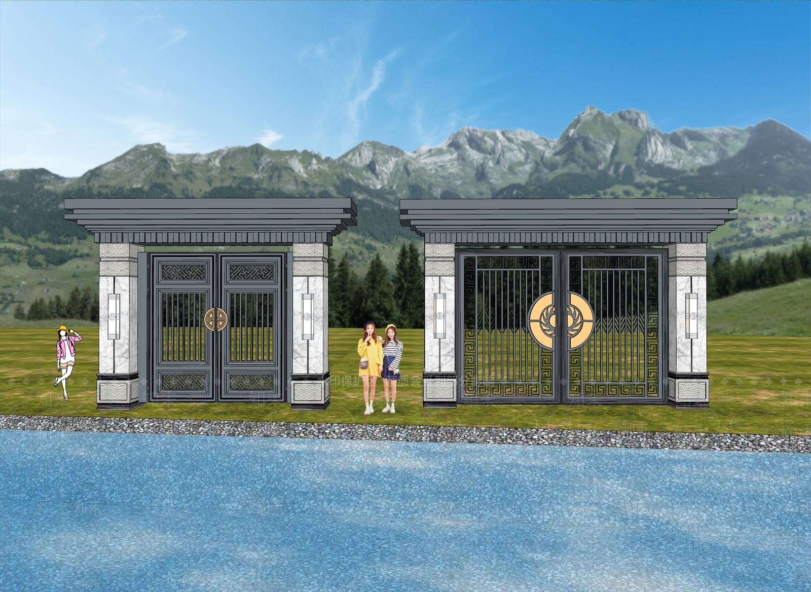 现代新中式庭院门SU模型下载【ID:1175164161】
