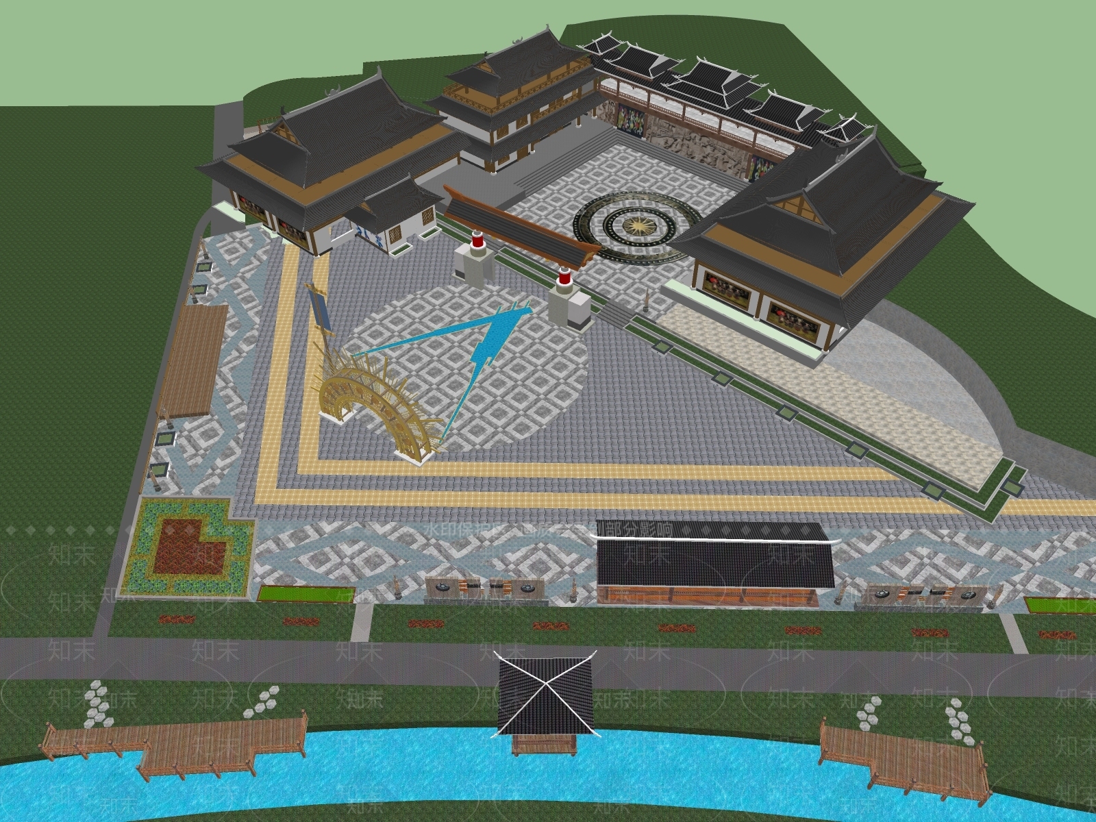 中式风格建筑SU模型下载【ID:1175175177】