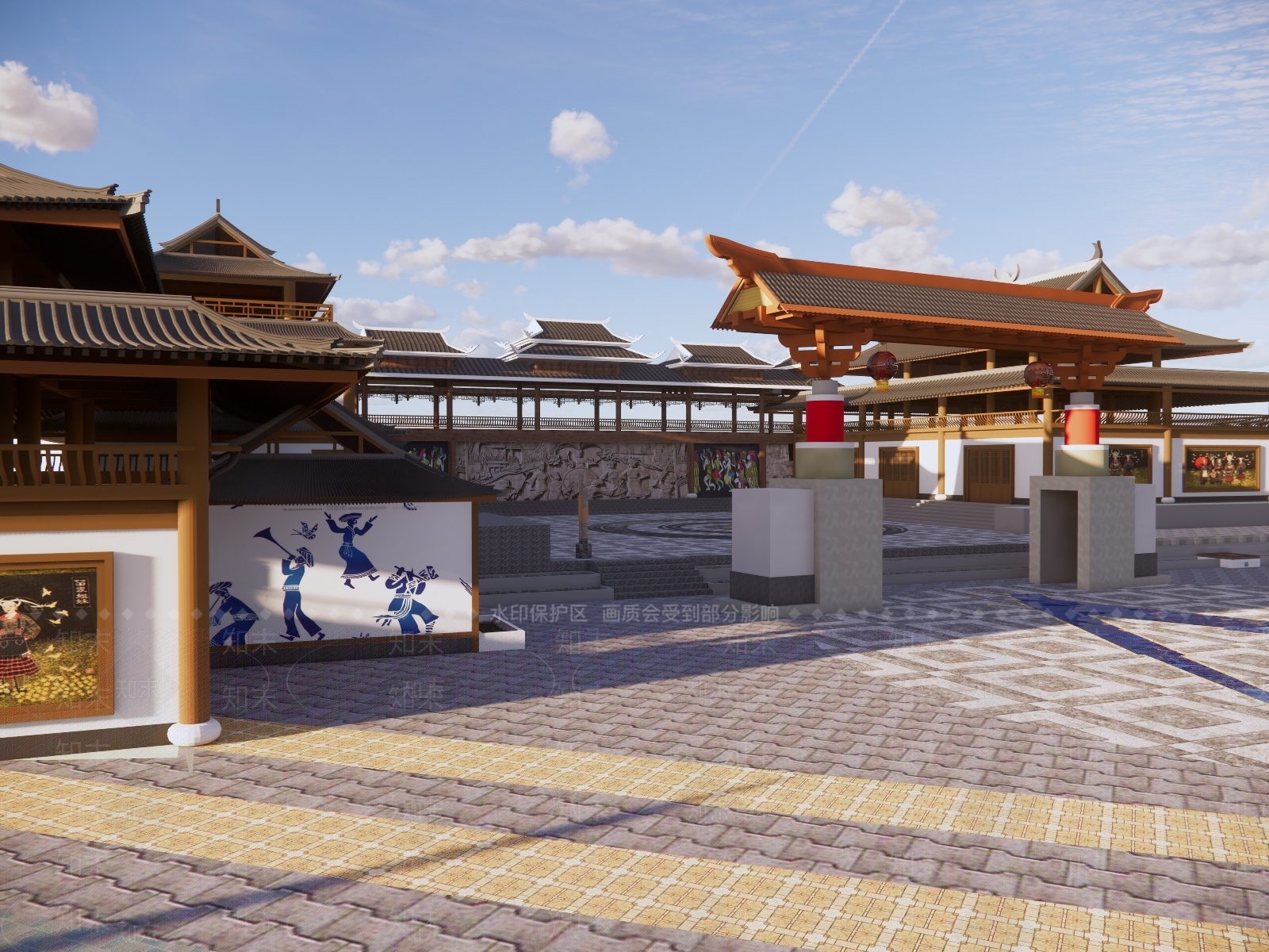 中式风格建筑SU模型下载【ID:1175175177】