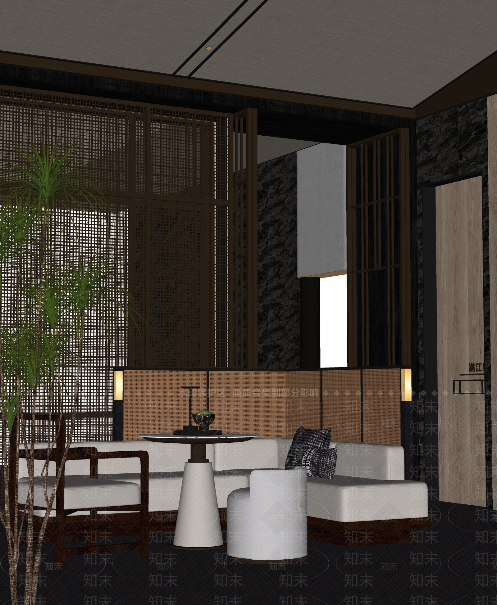 现代新中式休息区SU模型下载【ID:1175175800】