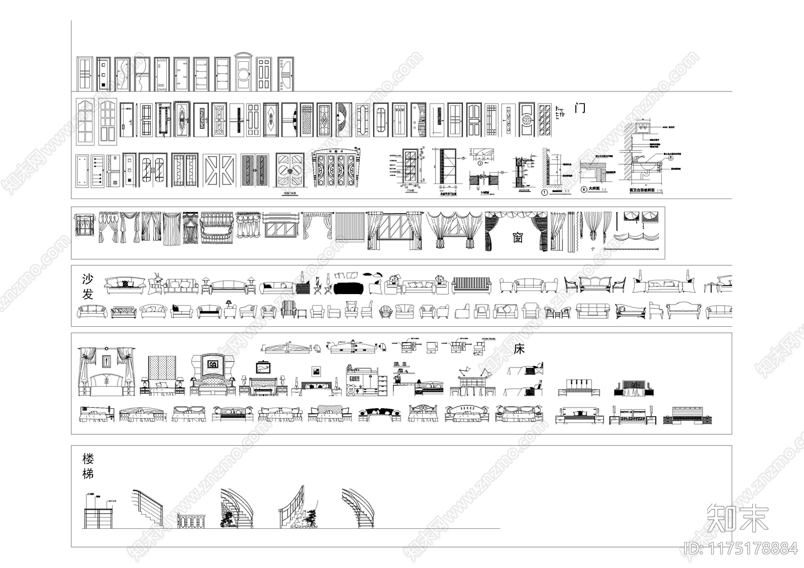 现代综合家具图库施工图下载【ID:1175178884】