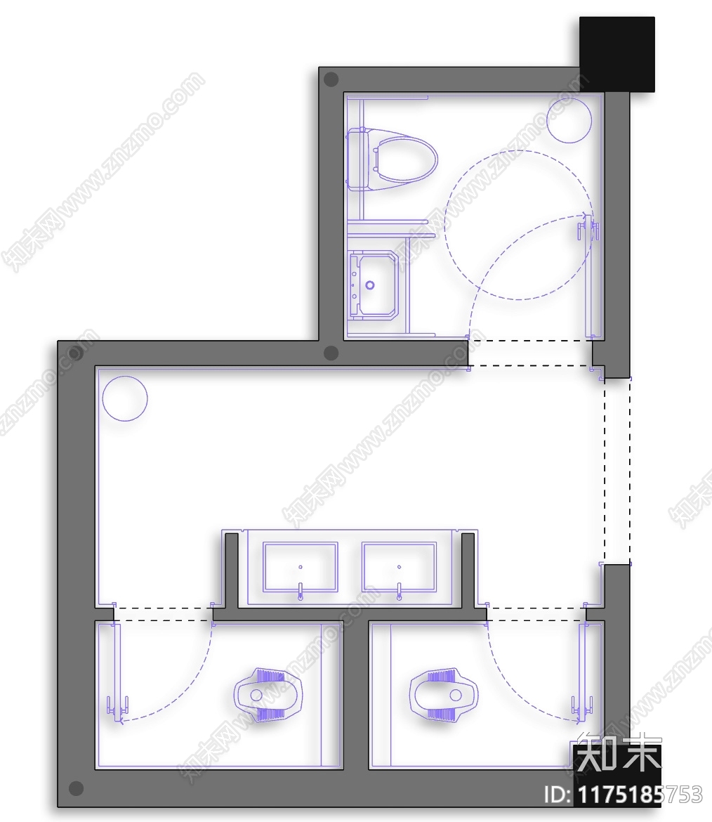 现代公共卫生间cad施工图下载【ID:1175185753】