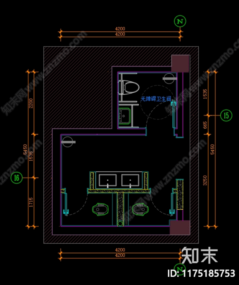 现代公共卫生间cad施工图下载【ID:1175185753】