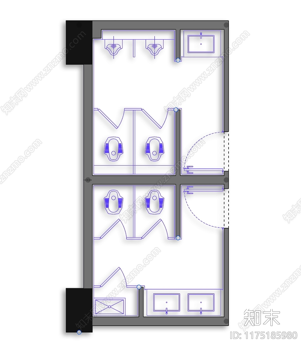 现代公共卫生间cad施工图下载【ID:1175185980】