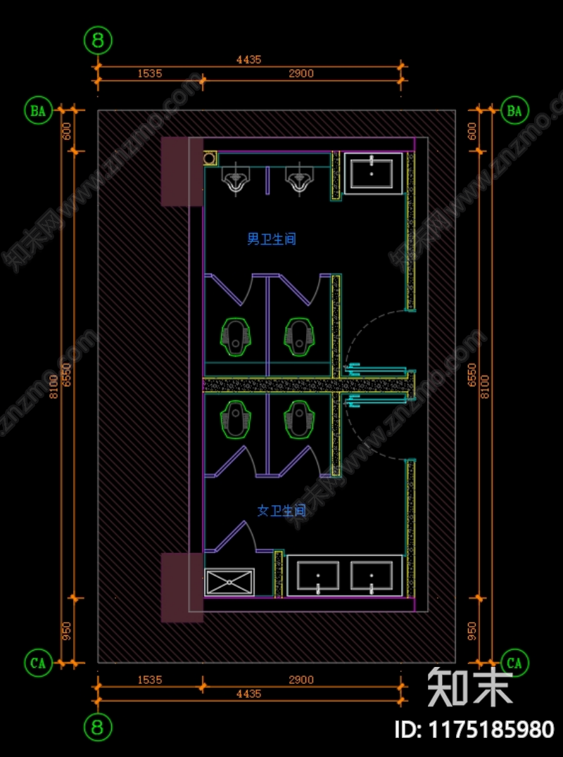 现代公共卫生间cad施工图下载【ID:1175185980】