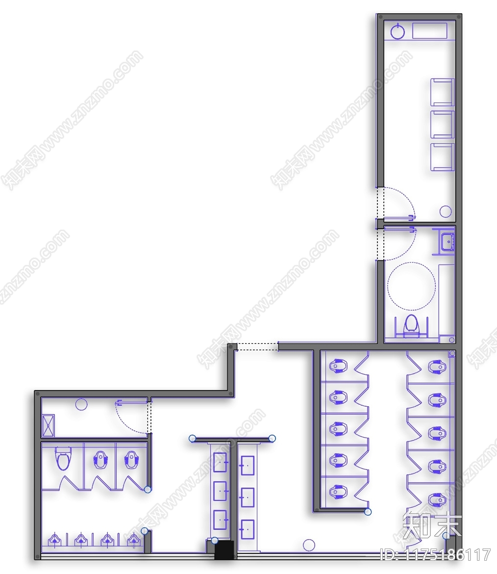 现代公共卫生间cad施工图下载【ID:1175186117】