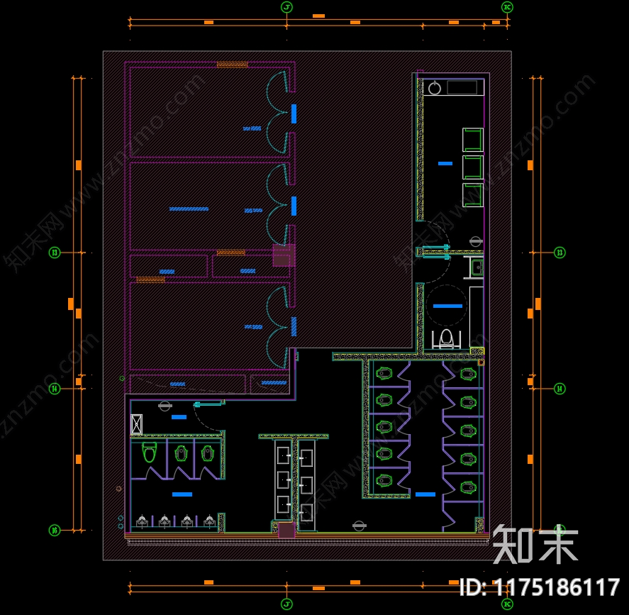 现代公共卫生间cad施工图下载【ID:1175186117】