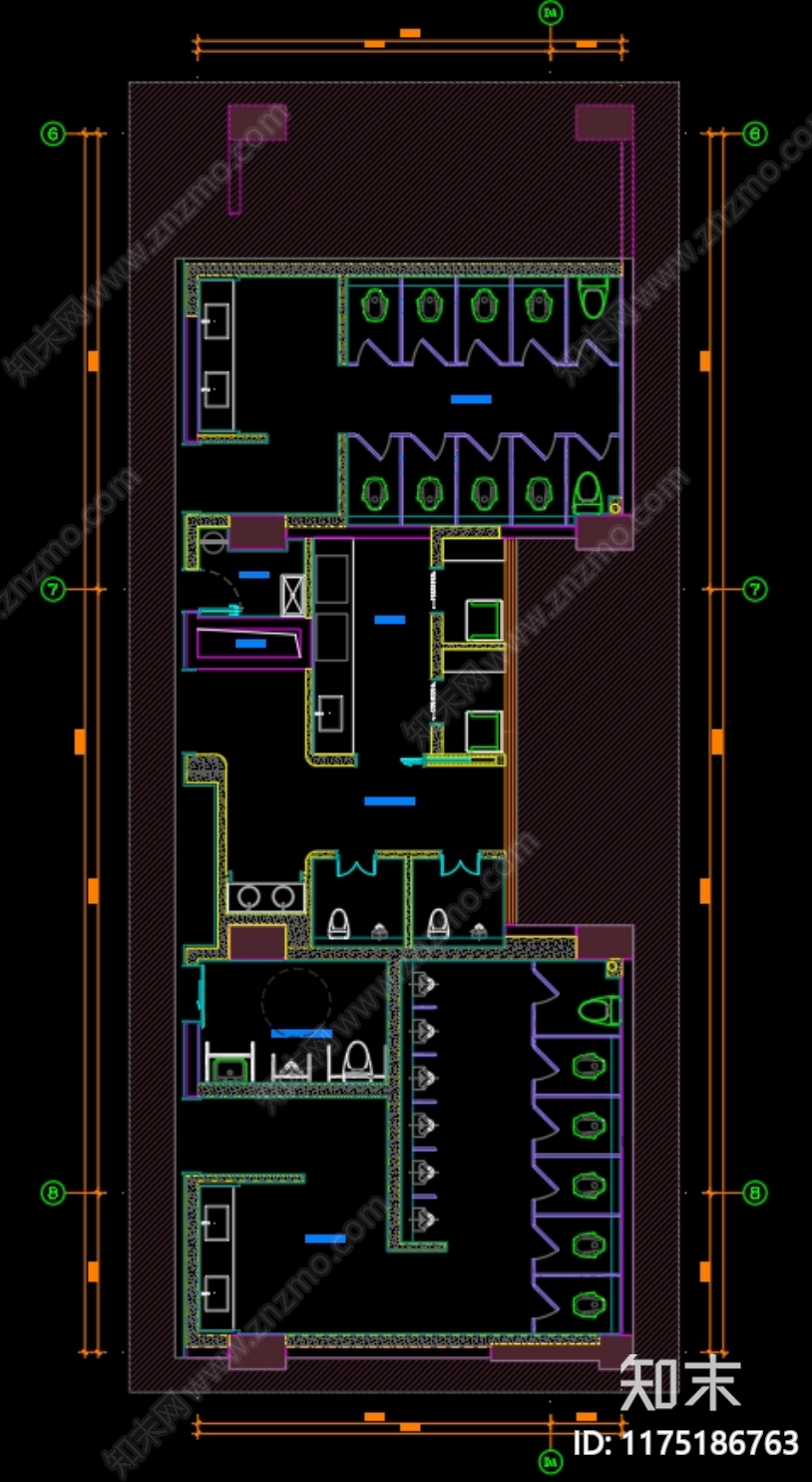 现代公共卫生间cad施工图下载【ID:1175186763】