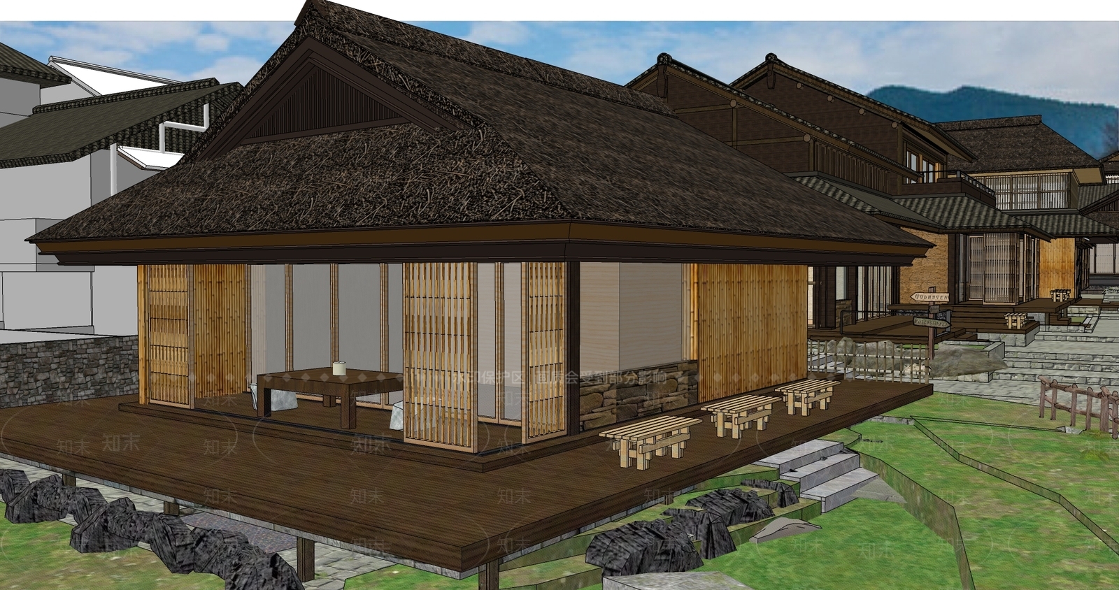 日式古建筑SU模型下载【ID:1175197067】