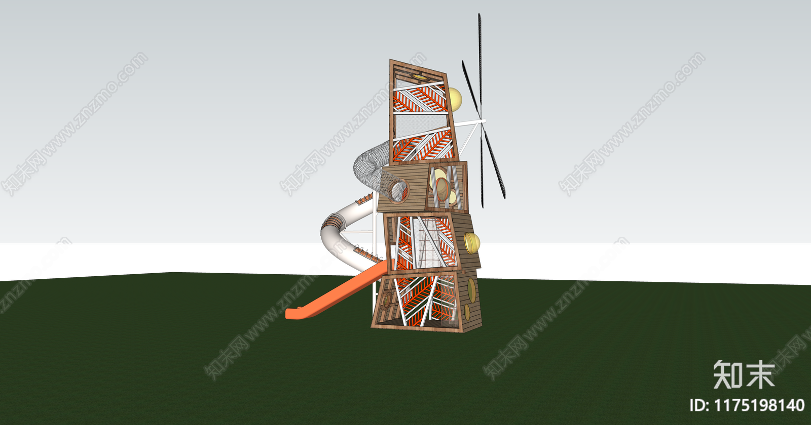 现代原木儿童游乐区SU模型下载【ID:1175198140】