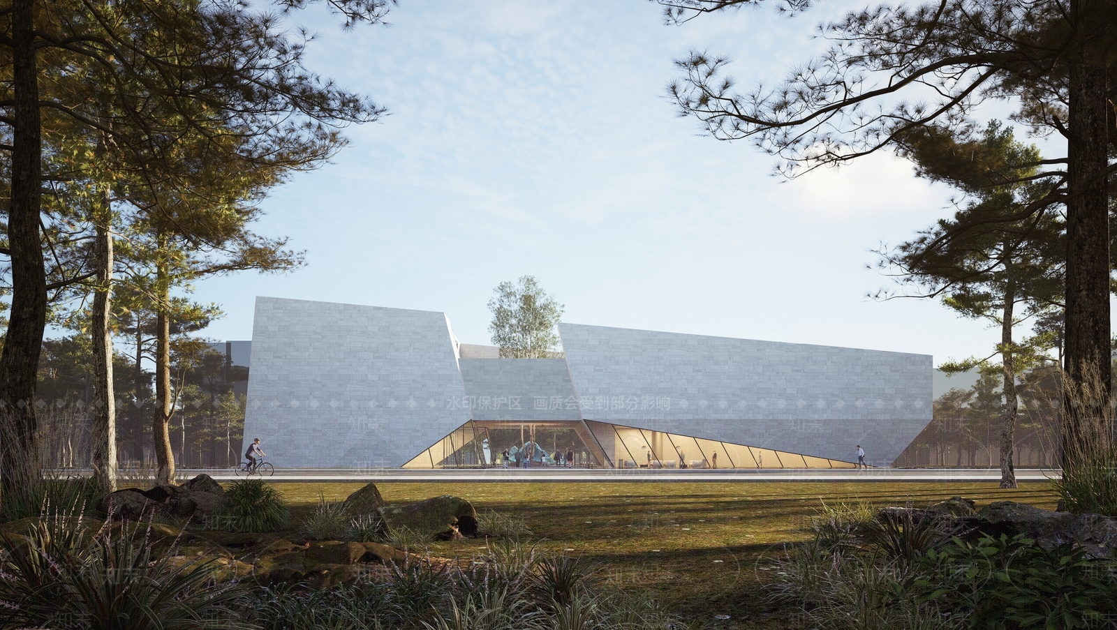 现代展览馆建筑SU模型下载【ID:1175216054】