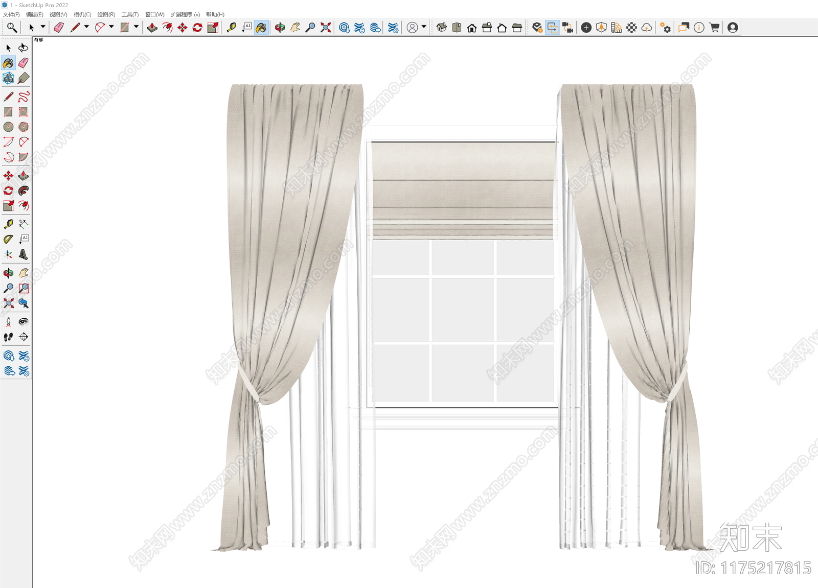 法式奶油窗帘SU模型下载【ID:1175217815】
