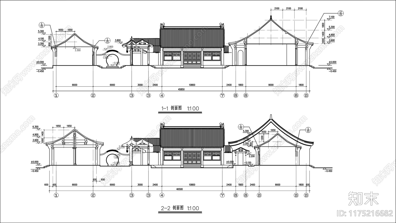 中式四合院cad施工图下载【ID:1175216682】