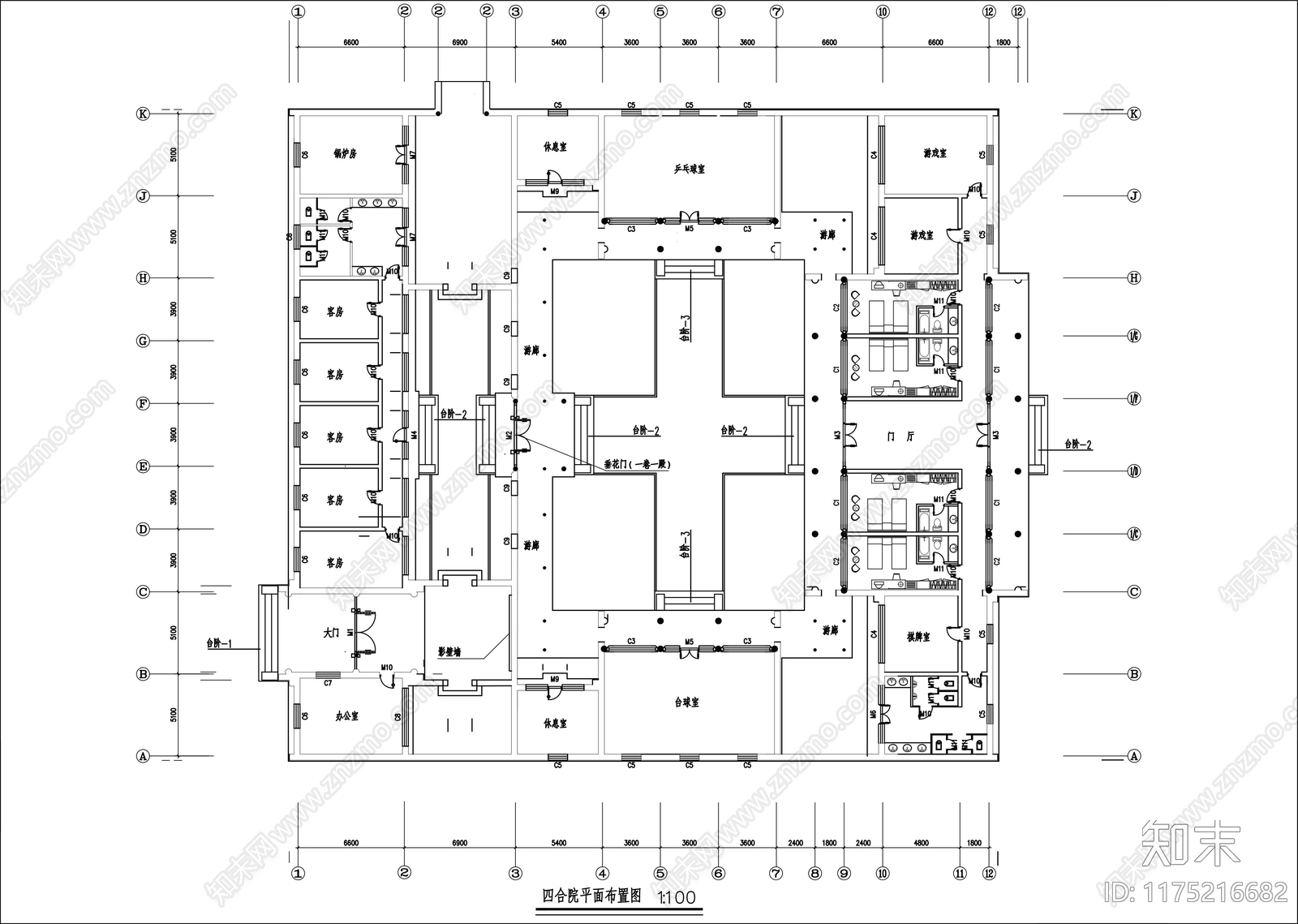 中式四合院cad施工图下载【ID:1175216682】