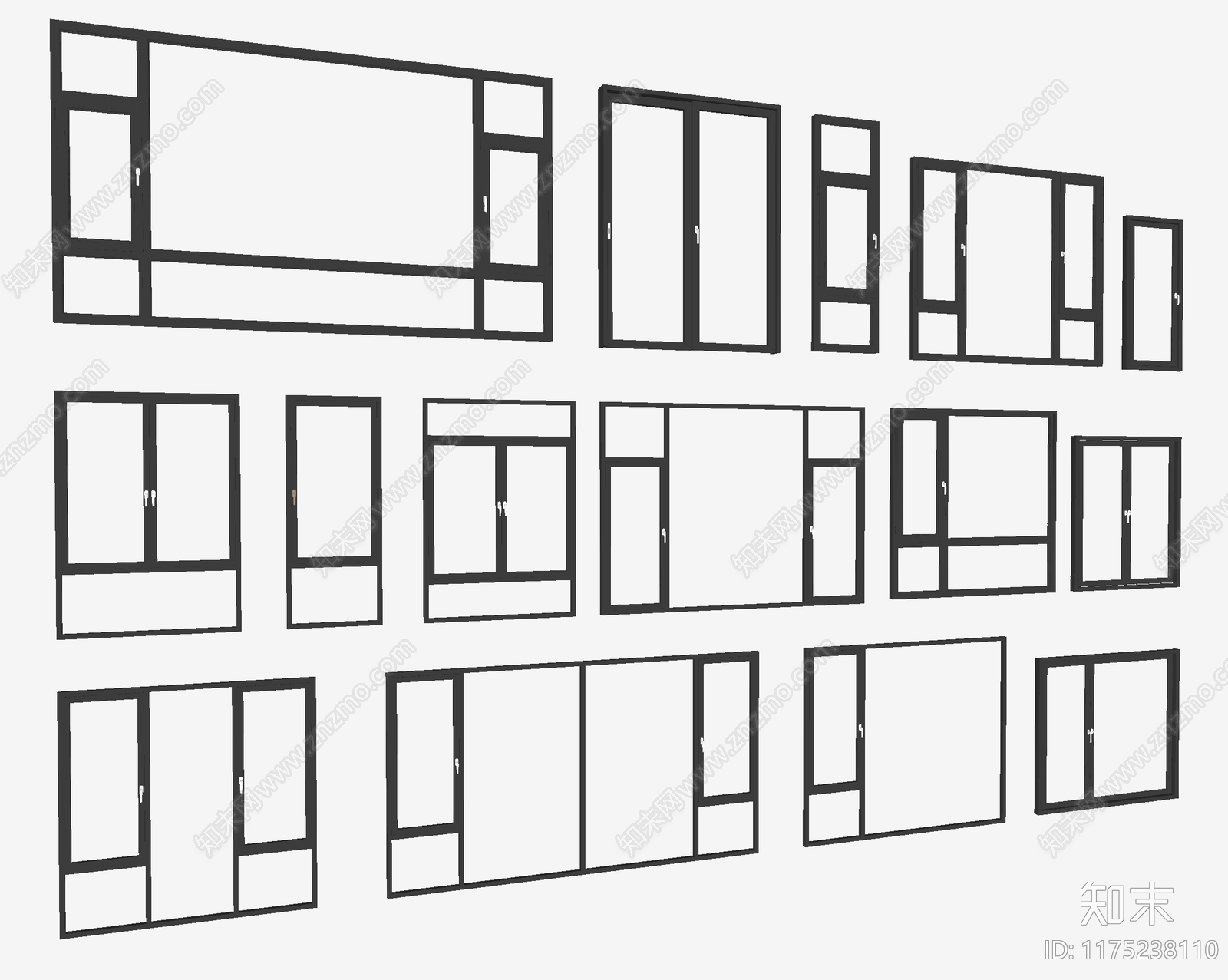 现代窗户组合SU模型下载【ID:1175238110】
