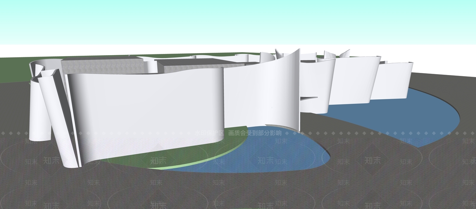 现代简约展览馆建筑SU模型下载【ID:1175239927】