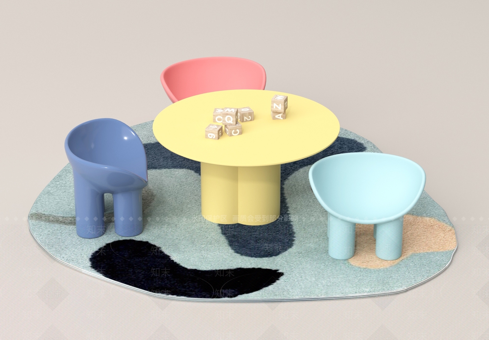 现代儿童桌椅3D模型下载【ID:1175254759】