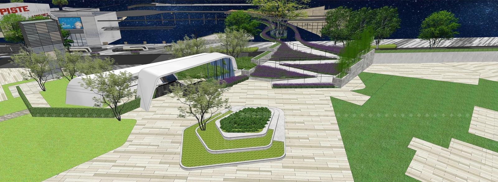 现代台阶景观SU模型下载【ID:1175255069】
