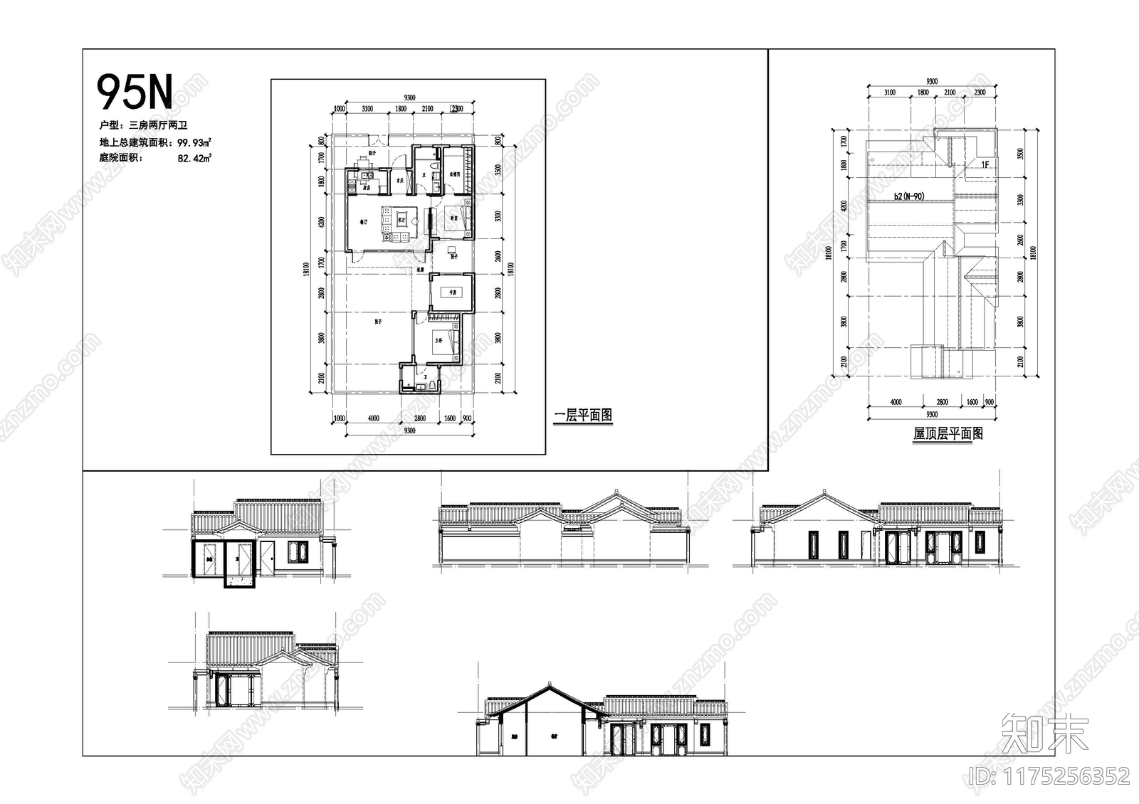 新中式中式别墅建筑cad施工图下载【ID:1175256352】