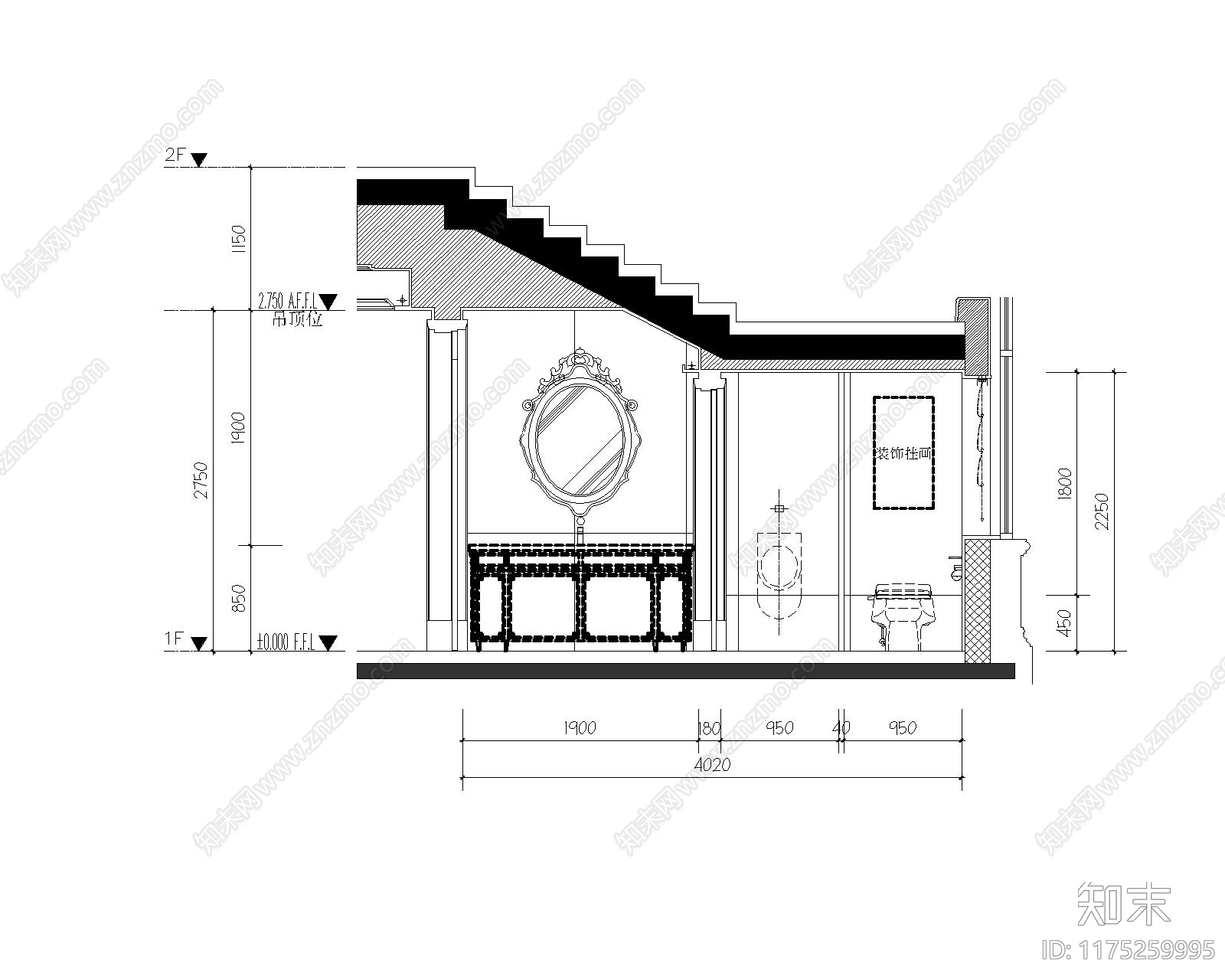 现代新中式卫生间施工图下载【ID:1175259995】