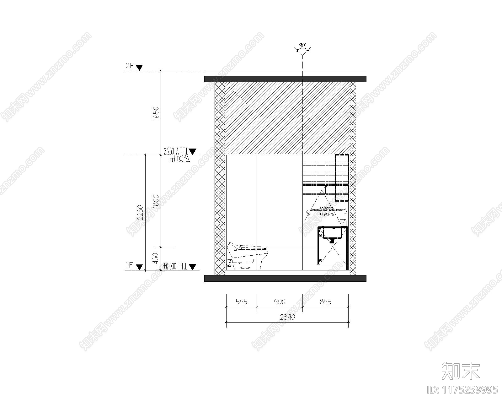 现代新中式卫生间施工图下载【ID:1175259995】