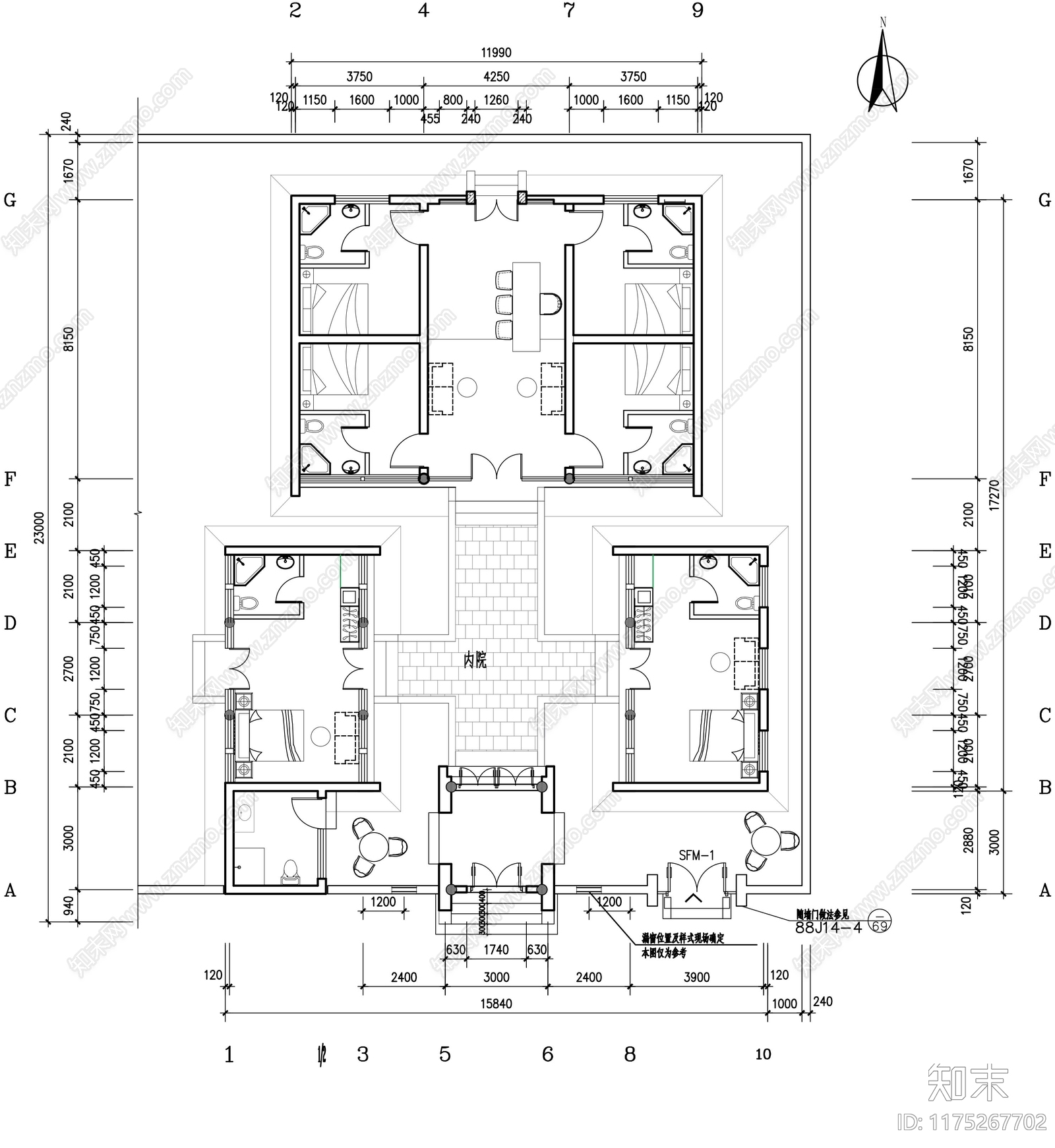 中式四合院cad施工图下载【ID:1175267702】