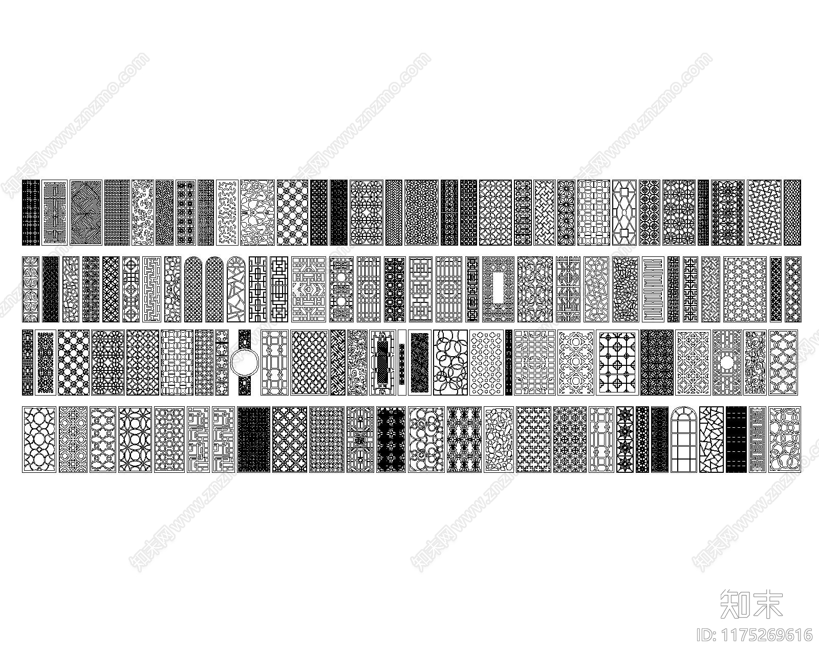 新中式中式屏风隔断施工图下载【ID:1175269616】