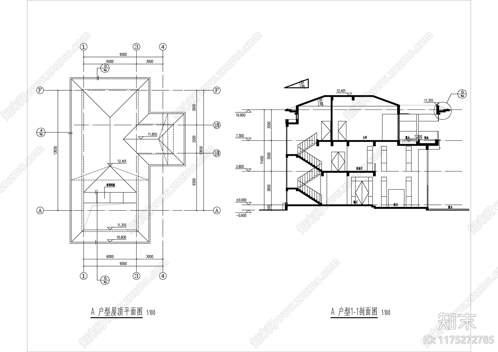 现代简约别墅建筑cad施工图下载【ID:1175272785】