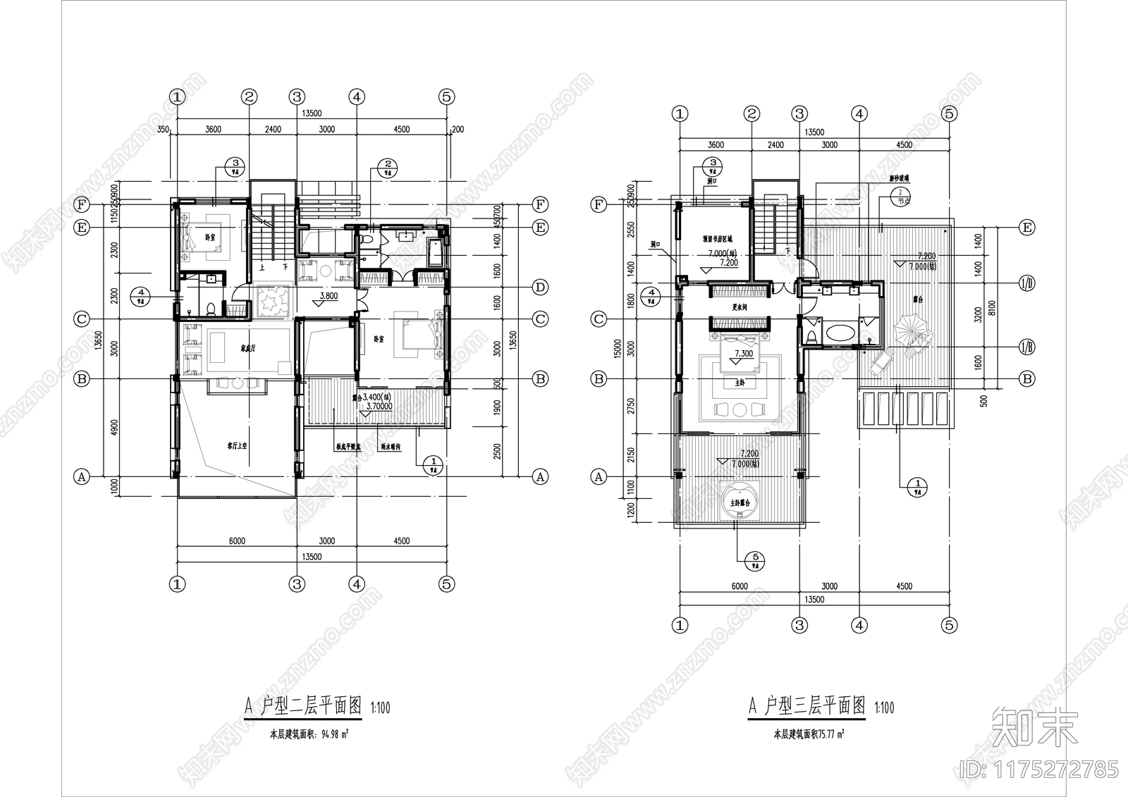 现代简约别墅建筑cad施工图下载【ID:1175272785】