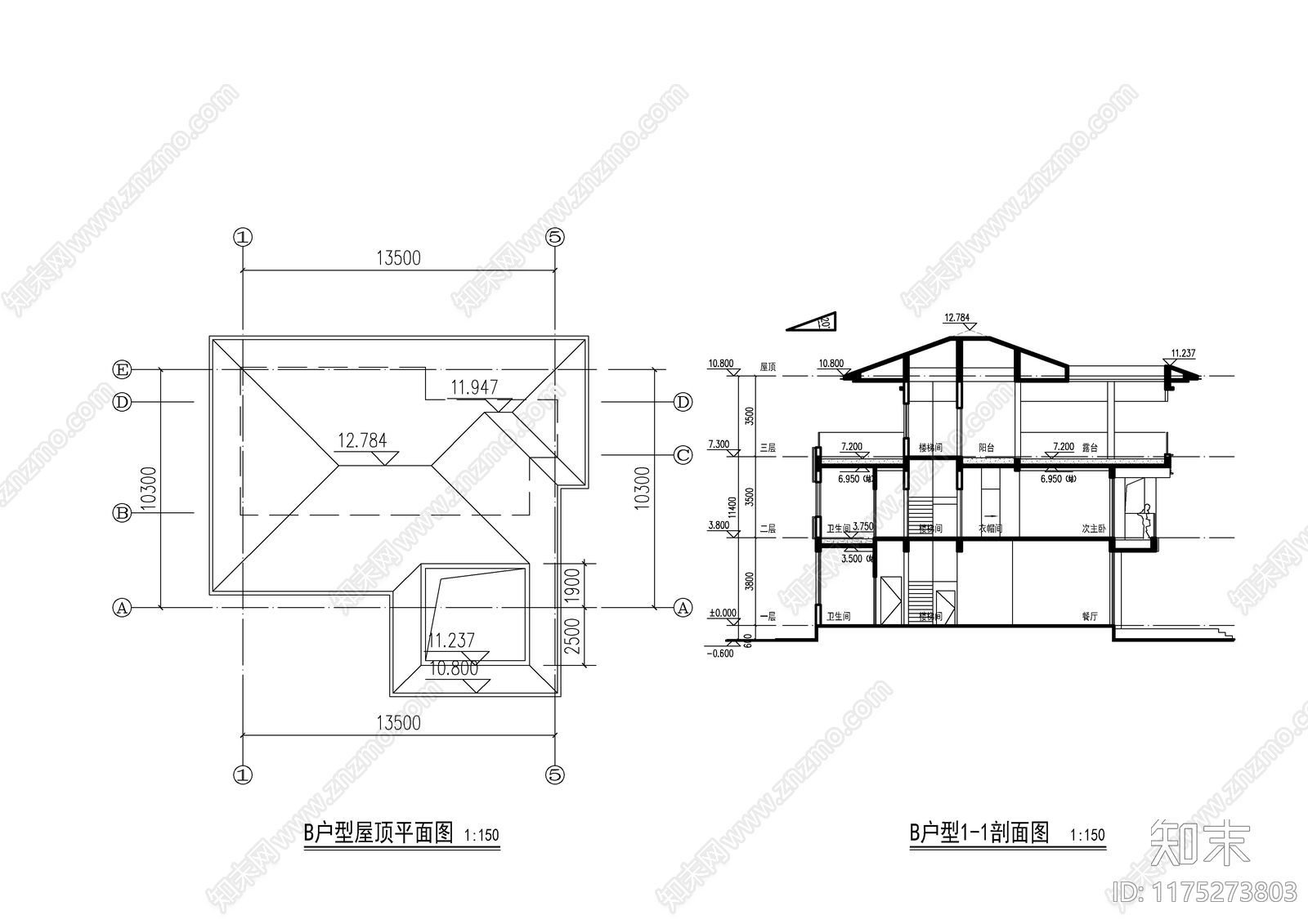 现代简约别墅建筑cad施工图下载【ID:1175273803】