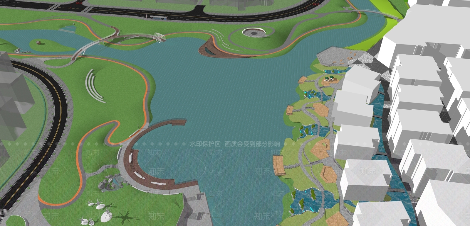 现代滨水景观SU模型下载【ID:1175275950】