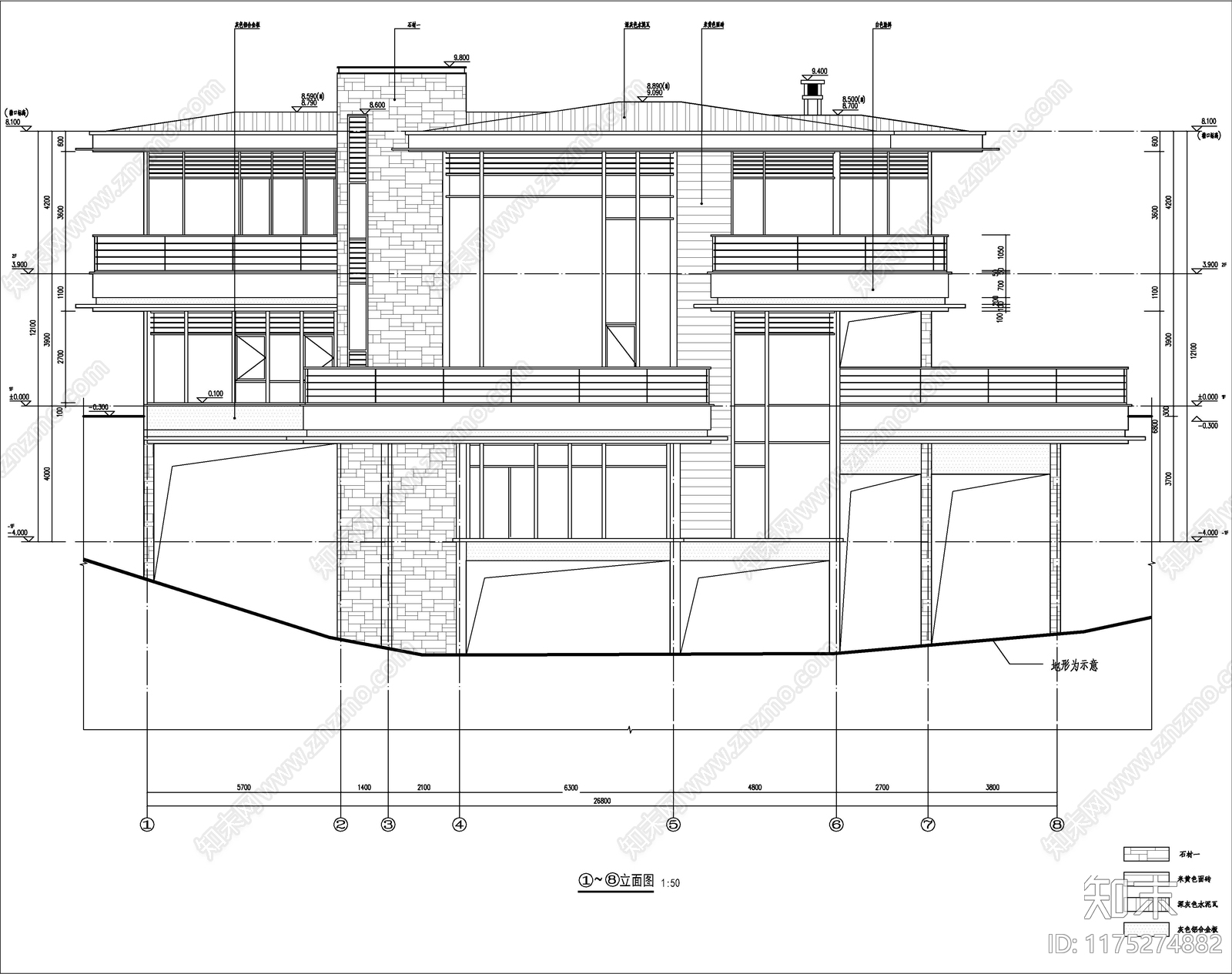 现代简约别墅建筑施工图下载【ID:1175274882】