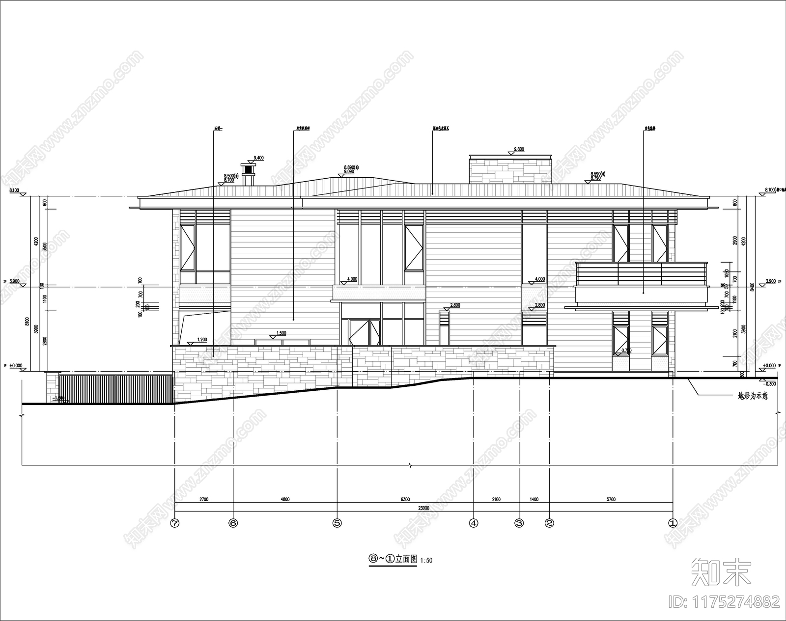 现代简约别墅建筑施工图下载【ID:1175274882】