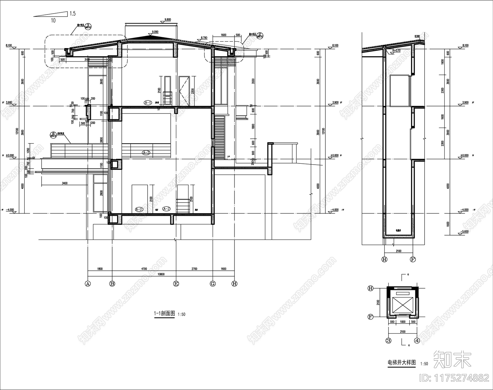 现代简约别墅建筑施工图下载【ID:1175274882】