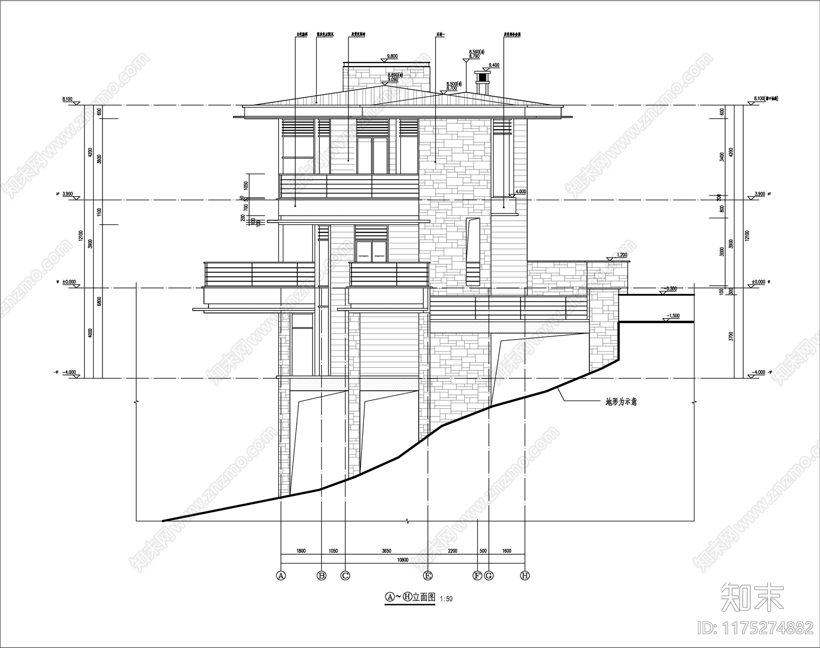 现代简约别墅建筑施工图下载【ID:1175274882】