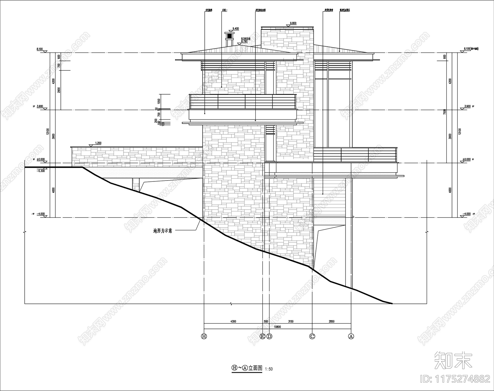 现代简约别墅建筑施工图下载【ID:1175274882】