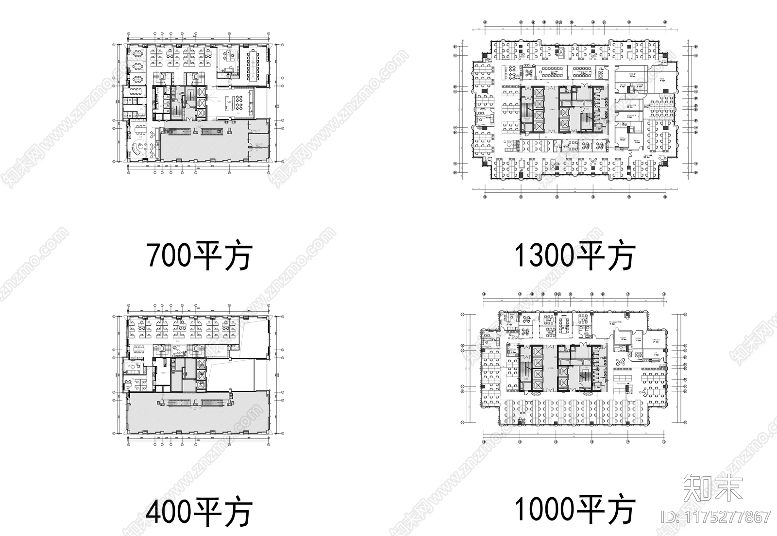 办公空间方案平面图集cad施工图下载【ID:1175277867】