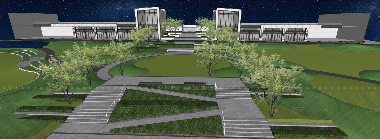 现代台阶景观SU模型下载【ID:1175287068】